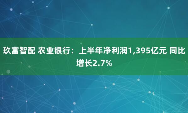 玖富智配 农业银行：上半年净利润1,395亿元 同比增长2.7%